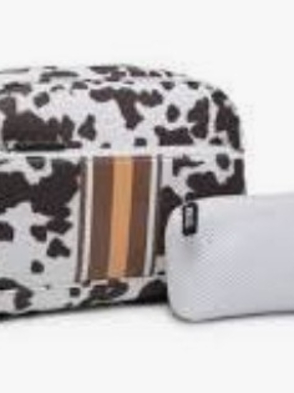 Jen & Co Cow Print Makeup Bag with Removable Pouch - White & Brown